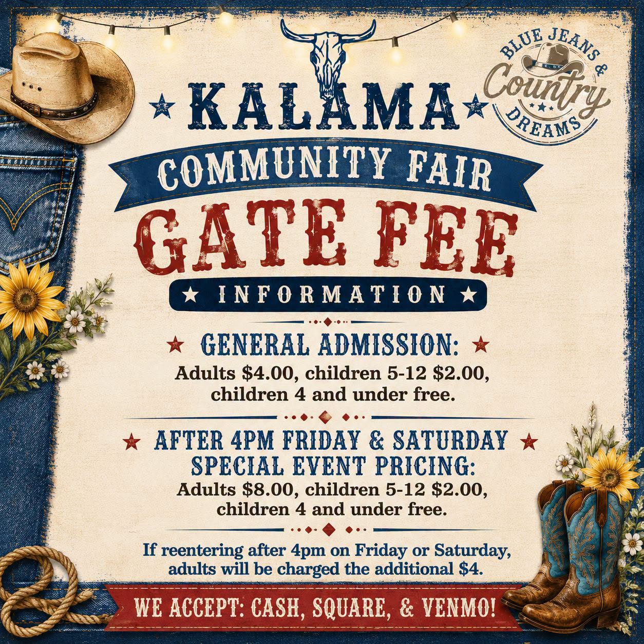 2026 Kalama Fair Gate Fees