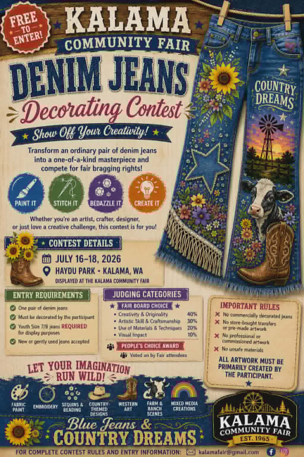 2026 Kalama Fair Denim Jeans Decorating Contest Graphic